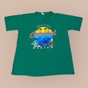 VTG 90s Cozumel Mexico Shirt Mens XL Green Aquatic Sea Life Animals Graphic